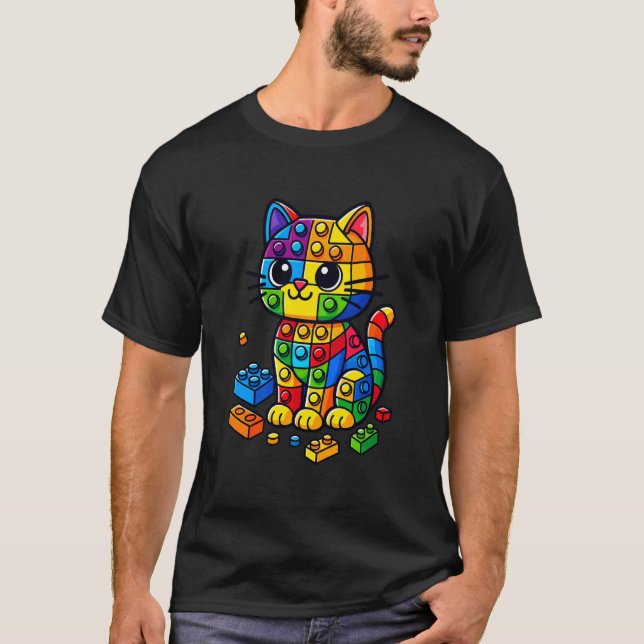 Master Builder Cat Lover Brick Builders Kid Buildi T-Shirt (Front)