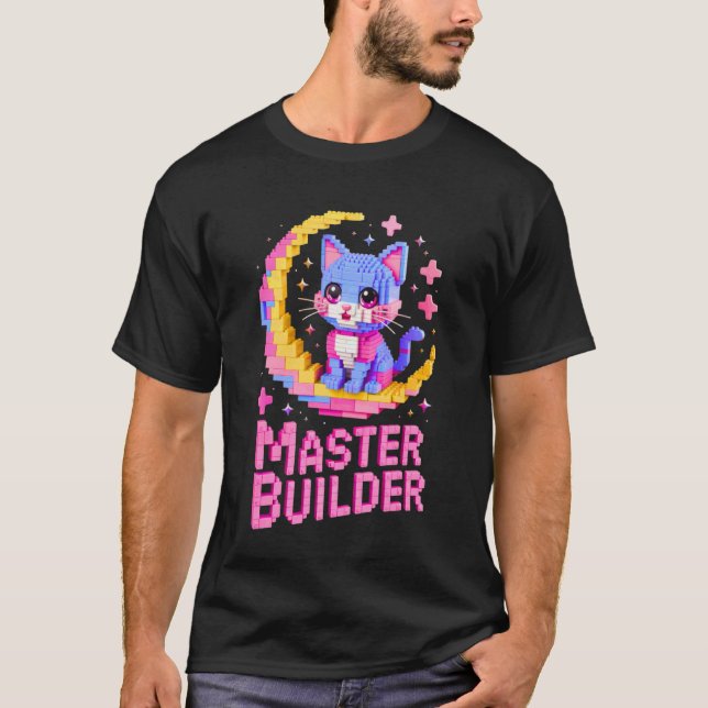 Master Builder Cat Lover Building Bricks Blocks Ki T-Shirt (Front)