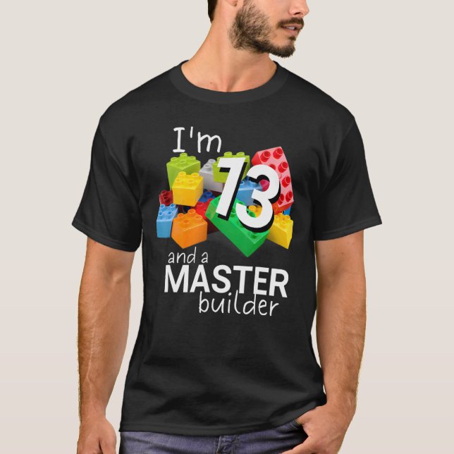 Master Builder Cute Block Building 13th Birthday B T-Shirt (Front)