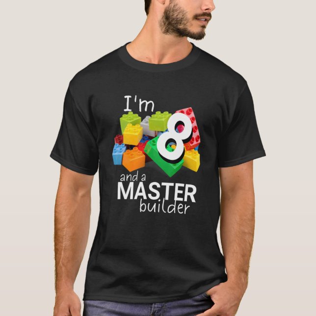 Master Builder Cute Block Building 8th Birthday Bo T-Shirt (Front)