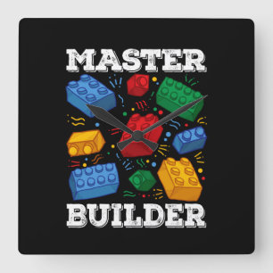 Master Builder Cute Block Building Kids Toys Brick Square Wall Clock