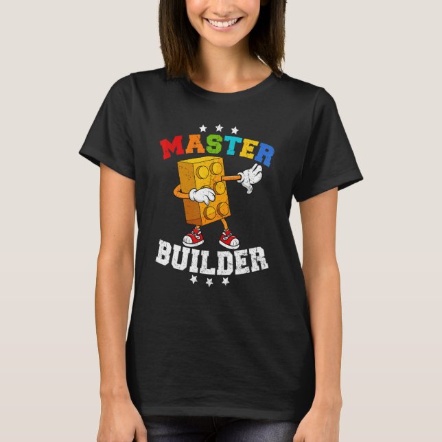 Master Builder Dabbing Building Block Bricks T-Shirt (Front)