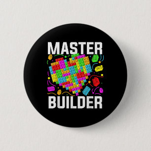 Master Builder Heart Block Brick Building 2 Inch Round Button