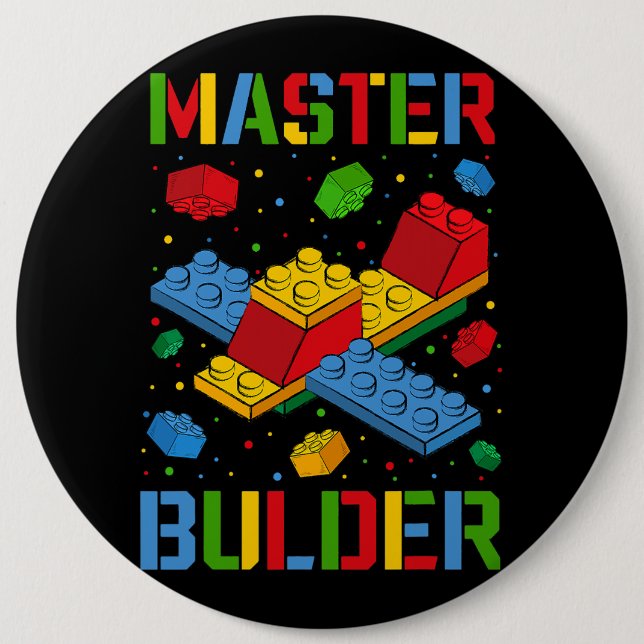 Master Builder Kids Building Blocks Brick Builder 6 Inch Round Button (Front)