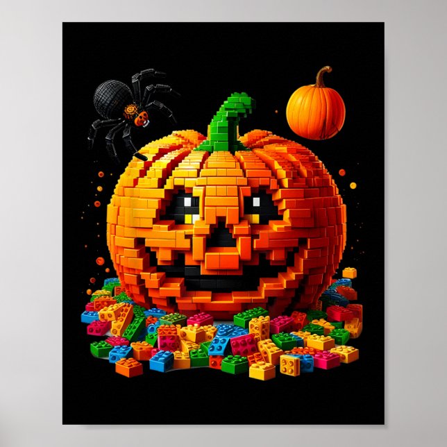 Master Builder Pumpkin Bricks Blocks Halloween Kid Poster (Front)