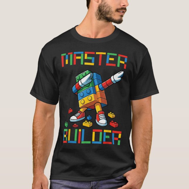 Master Builder Tee Dabbing Blocks Bricks Building  (Front)