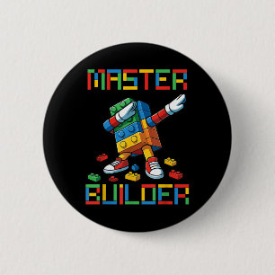 Master Builder Tee Dabbing Blocks Bricks Building 2 Inch Round Button
