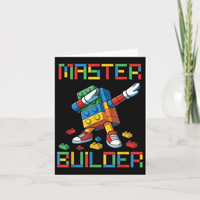 Master Builder Tee Dabbing Blocks Bricks Building  Card (Front)