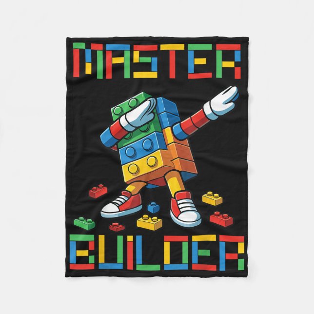 Master Builder Tee Dabbing Blocks Bricks Building  Fleece Blanket (Front)