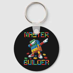 Master Builder Tee Dabbing Blocks Bricks Building Keychain
