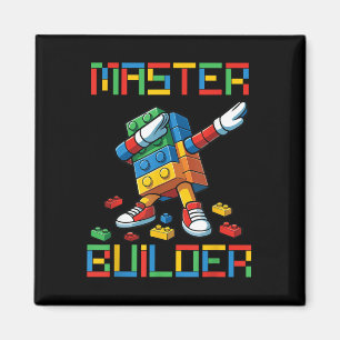 Master Builder Tee Dabbing Blocks Bricks Building  Magnet