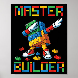 Master Builder Tee Dabbing Blocks Bricks Building Poster