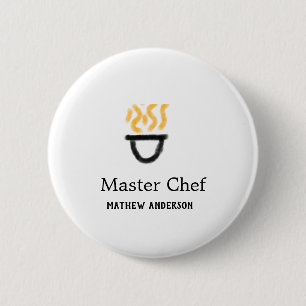 Master chef add name black pan yellow fire fume co 2 inch round button
