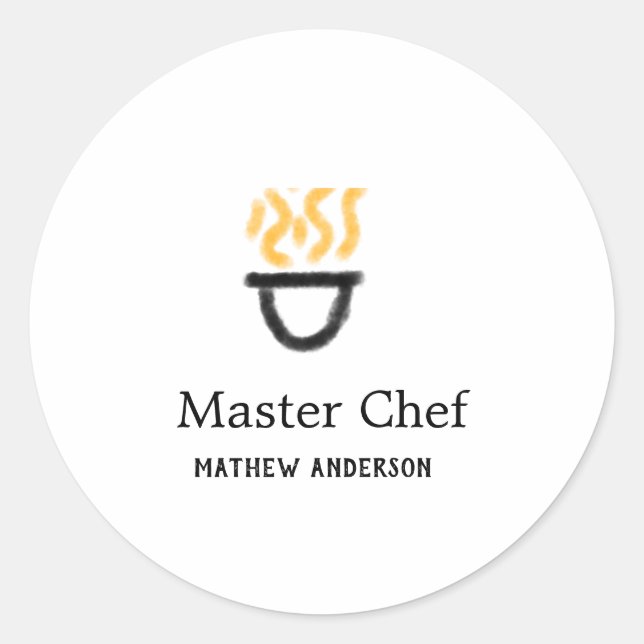 Master chef add name black pan yellow fire fume co classic round sticker (Front)