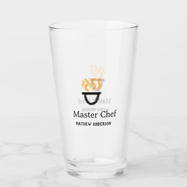 Master chef add name black pan yellow fire fume co glass (Front)