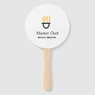 Master chef add name black pan yellow fire fume co hand fan