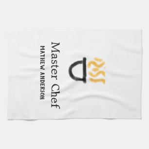 Master chef add name black pan yellow fire fume co kitchen towel