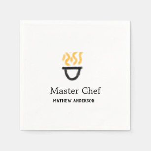 Master chef add name black pan yellow fire fume co napkin
