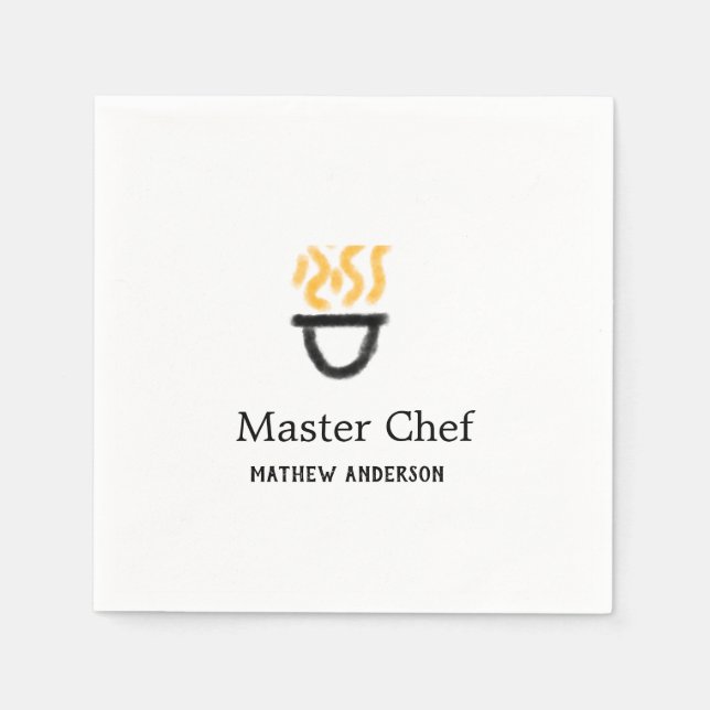 Master chef add name black pan yellow fire fume co napkin (Front)