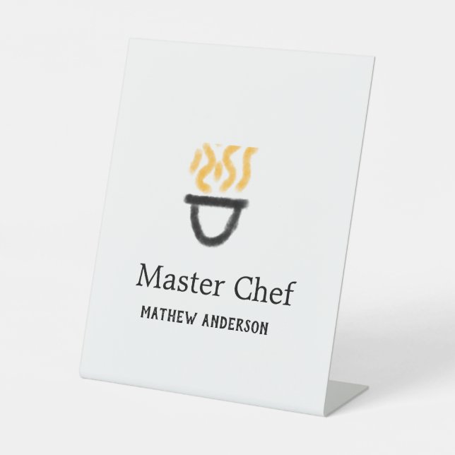 Master chef add name black pan yellow fire fume co pedestal sign (Front)