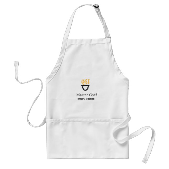 Master chef add name black pan yellow fire fume co standard apron (Front)