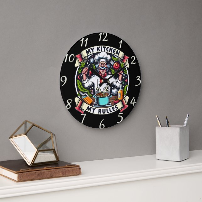 Master Chef Asserting Authority Large Clock (Office)