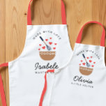 Master Chef Family Matching Apron<br><div class="desc">This apron features a graphic of a mixing bowl with a whisk, little red hearts and the saying "made with love". Personalize it by adding your name below the image. This can be paired with a matching child's apron. Easily edit all text to make it your own. An adorable mommy...</div>