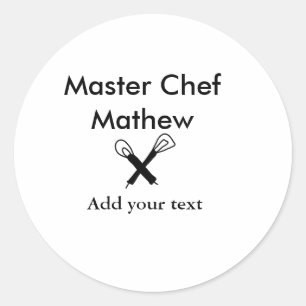 Master chef kitchen bakery cook add text name cutl classic round sticker