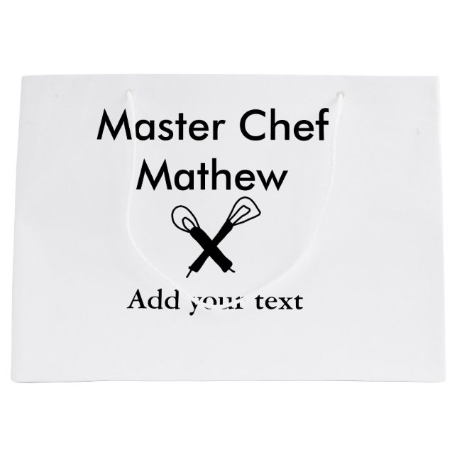 Master chef kitchen bakery cook add text name cutl large gift bag (Front)