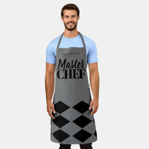 Master Chef name personalized black grey chequered Apron