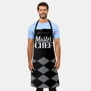 Master Chef name personalized grey black chequered Apron