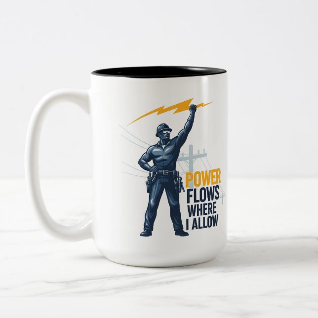 Master Electrician Gift - Heroic Lightning Two-Tone Coffee Mug (Left)