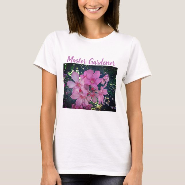 Master Gardener Bright Pink Oleander Photo Flowers T-Shirt (Front)