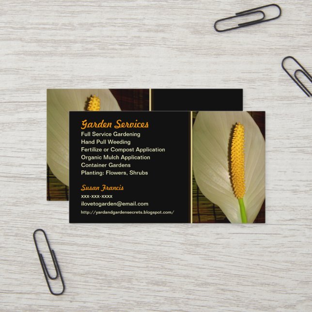 Master Gardener Peace Lily Business Card (Front/Back In Situ)