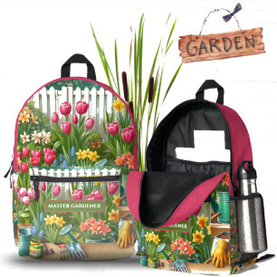 Master Gardener Pink Flower Garden Floral Printed Backpack