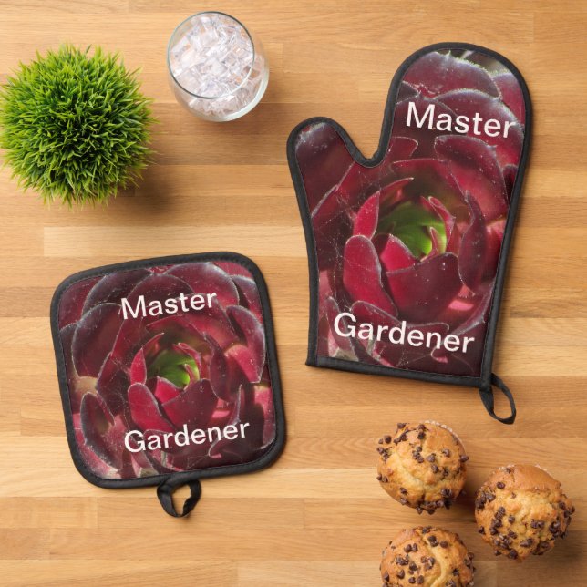 Master Gardener Succulent Photo Garden Landscaper Oven Mitt & Pot Holder Set (Top Down)