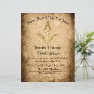 Master Mason Of The Year Certificate 