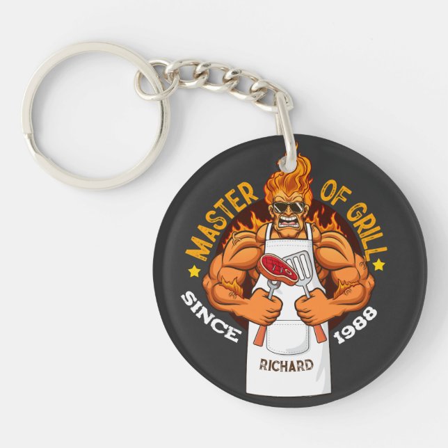 Master of Grill Fathers Day Gift BBQ Chef Dad Keychain (Front)