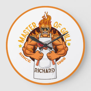 Master of Grill Fathers Day Gift BBQ Chef Dad Large Clock