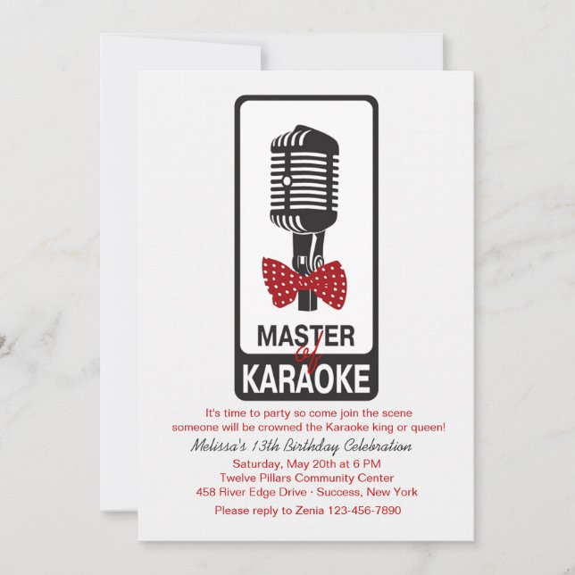 Master of Karaoke Birthday Party Invitation (Front)