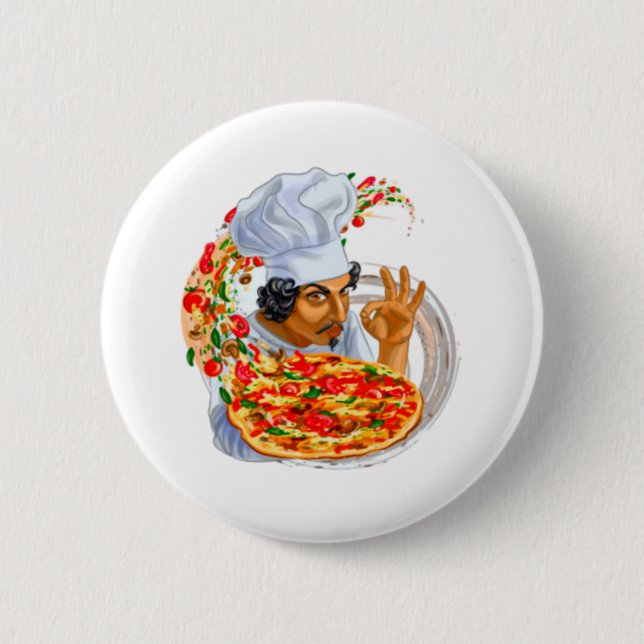 Master Pizza Chef Holding Delicious Pizza 2 Inch Round Button (Front)
