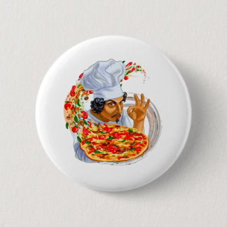 Master Pizza Chef Holding Delicious Pizza 2 Inch Round Button
