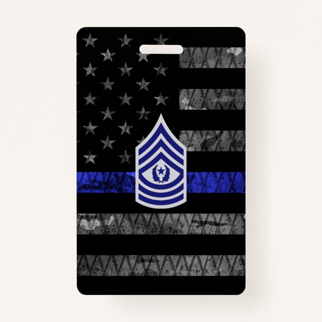 Master Sergeant Thin Blue Line Distressed Flag Badge (Front)
