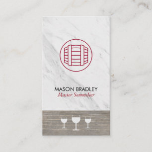 Master Sommelier Wine Barrel Marble Wood Trim Business Card