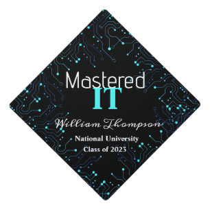 Mastered IT Blue Circuit Board Computer Tech Graduation Cap Topper