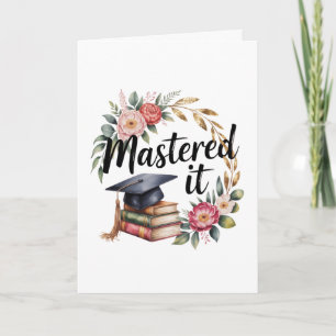 Mastered It Graduation Floral Books Cap Elegant Card