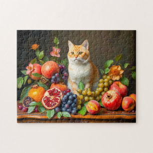 Masterful Cat Among Fruits and Flowers Jigsaw Puzzle
