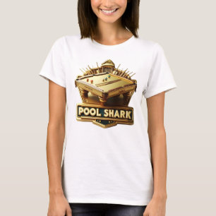Mastering the Game: Pool Shark Logo on Pool Table T-Shirt