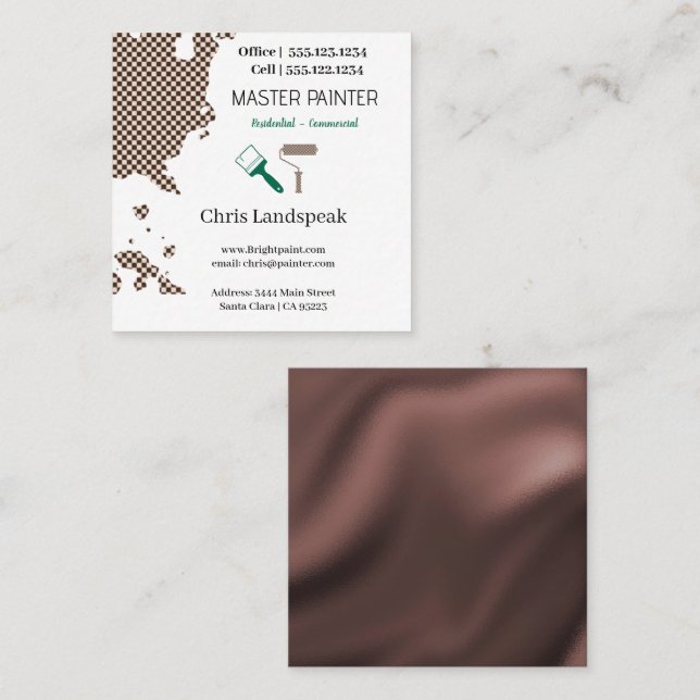 Masterpainter & Dark Brown Chequerboard pattern Square Business Card (Front/Back)