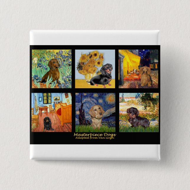 Masterpiece Composite-Dachshunds 2 Inch Square Button (Front)